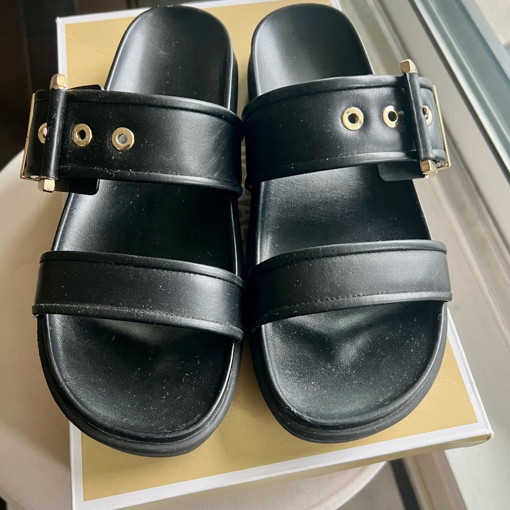 Michael Kors Colby Black Slides with Gold Details